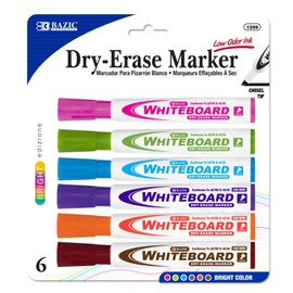 BAZIC Dry Erase Marker Bright Color Chisel Tip, Whiteboard Pen Marcador, Low Odor Markers White Board Pens, Office School Supplies (6/Pack), 1-Pack