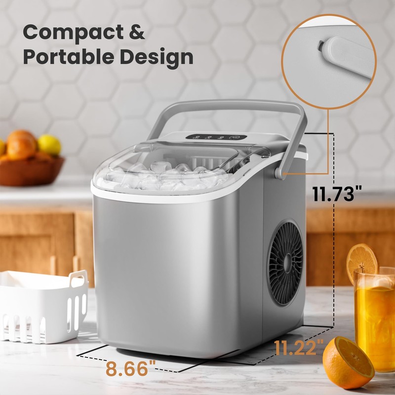 Portable Countertop Ice Maker Machine with Handle, 9 Bullet-Shaped Ice