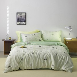 AOJIM Silky Duvet Cover Set with Panda Pattern, 100% Natural Fibers Lyocell Comforter Cover, Soft Breathable Cooling Bedding 3pcs, 1 Moisture Wicking Duvet Cover and 2 Matching Pillowcases, Full Size