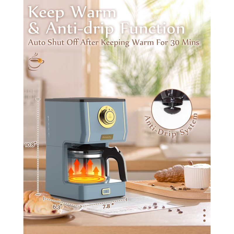 Amaste Coffee Maker, 5 Cup Coffee Pot with Three Brewing