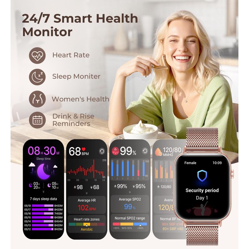 Smartwatch Damen mit Telefonfunktion, 1,85" Smart Watch für Android iOS,