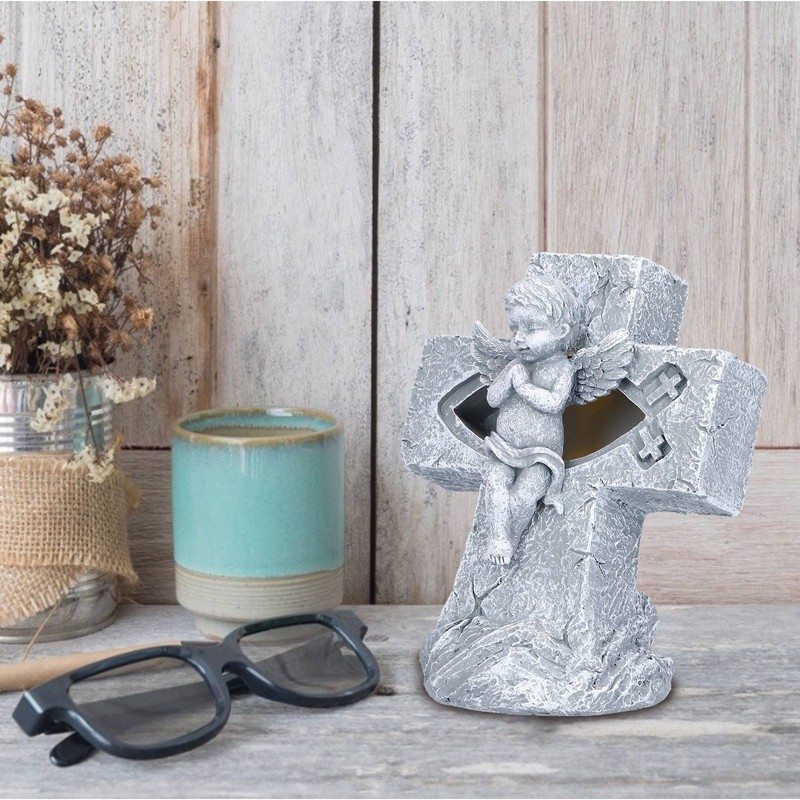 Angel Statue Hollow Design Cute Appearance Environmentally Friendly Resin Light
