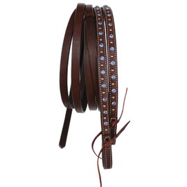 Horse Western 7ft Brown Show Split Leather Reins Blue Rhinestones 66RT22RB