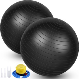 Leyndo 2 Pcs Yoga Ball Exercise Ball Large 26 Inch Exercise Anti Burst Birthing Fitness Ball with Pump, 26 Inches/ 65 cm for Improved Posture, Balance, Yoga, Pilates, Training(Black)