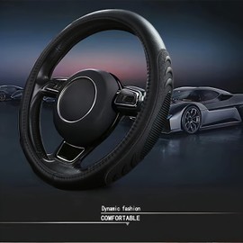 Yangday Leather Steering Wheel Cover for Dodge Ram 1500 2500 3500, 15.5-16 Inches Car Steering Wheel Cover with Anti-Slip Massage Particle (Black)