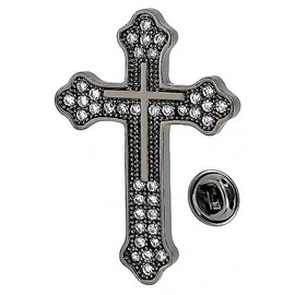 Cross Brooch Tie Pins for Men Women Shirt Lapel Pin Brooch Suit Accessories (Gray-black cross brooch)