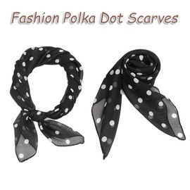 FGSS Women 2 Pcs Vintage Polka Dots Scarves - 50s Retro Chiffon Scarf Neck Head Square Scarf Fashion Half Sheer Neckerchief