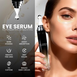 CeeHnsd Eye Cream with 360° Massage Roller, 0.5 fl oz, Advanced Formula with Caffeine, Retinol, Peptides for Dark Circles, Puffiness, Anti-aging, Hyaluronic Acid, Green Tea