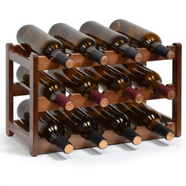 IWNTWY Wine Rack, 12 Bottles 3-Tier Free Standing Wine Racks, Bamboo Wine Rack Countertop Holder Storage Shelf for Kitchen Cabinet Dining Room Bar (Brown)