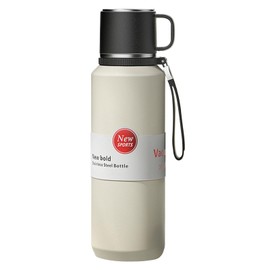XUDREZ Stainless Steel Thermos Flask with Layer Filter, Thermos Flask Hot and Cold Drinks - Lasts 24 Hours - Leak-proof Vacuum Insulated Bottles with Cup for Coffee Work Milk (White, 1L)