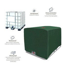 Timisea Water Tank Protective Cover IBC Tote Cover Foil Cover Sun Protective Hood 1000L 275 Gallon protective cover protective hood for IBC tank container rain water tank(Green)