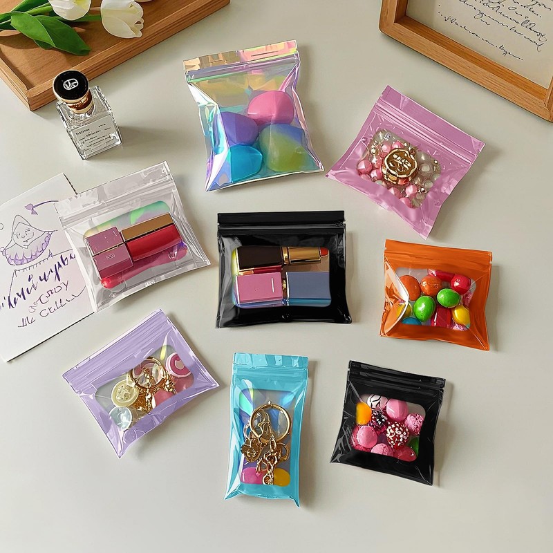 100 Pieces Smell Proof Mylar Bags- Resealable Holographic Packaging Pouch