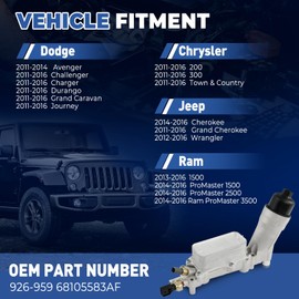 926-959 Upgrade Aluminum Engine Oil Cooler Oil Filter Housing for 2011-2016 Jeep Wrangler Grand Cherokee Dodge Challenger Charger Journey Caravan Durango Chrysler 200 300 Town Country Ram 3.6L 926-876