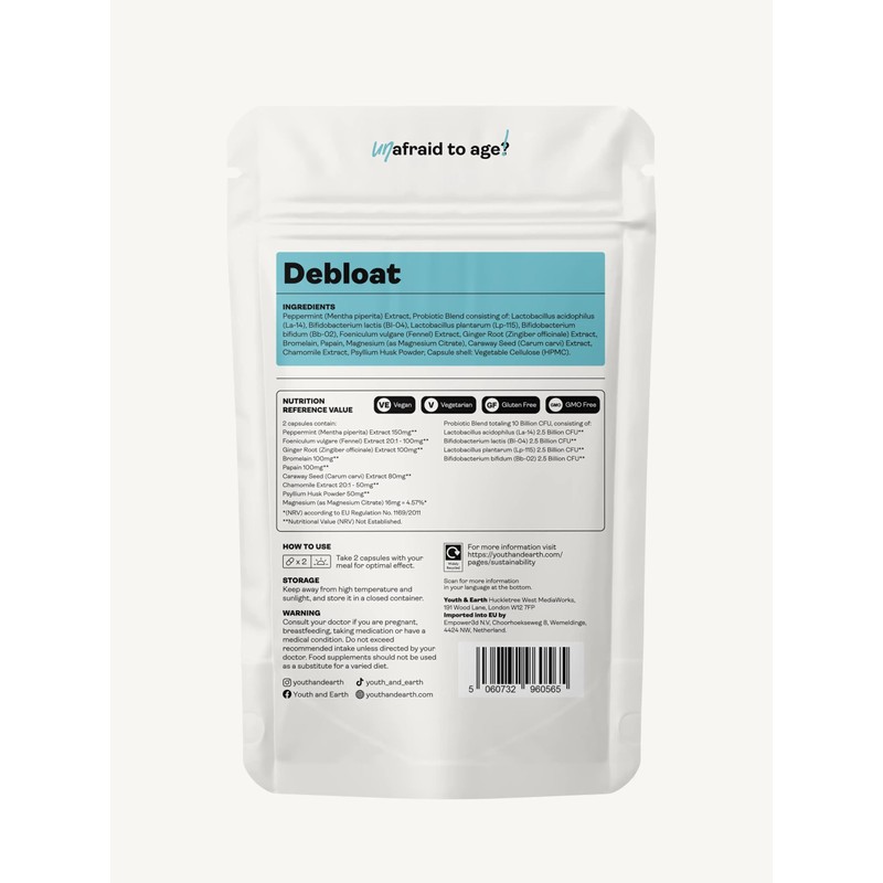 Youth and Earth Debloat 60 Capsules - Soothe & Debloat