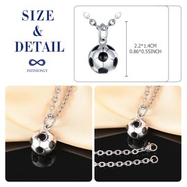 INFINIONLY Mens Stainless Steel Football Necklace Pendant Hip Hop Silver World Cup Football Pendant with 55cm Chain for Teenager Boy Novelty Jewellery