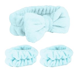 Diadema Y Muñequeras De Skincare Para El Cuidado Facial Y El Maquillaje Juego De Accesorios Para Sujetar El Cabello, Aplicar Mascarillas, Tratamientos Faciales Y Cosméticos Spa En Casa (Celeste)