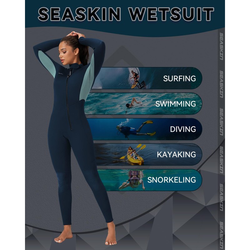 Seaskin Womens Wetsuit 3mm Neoprene Full Body Front Zip Diving