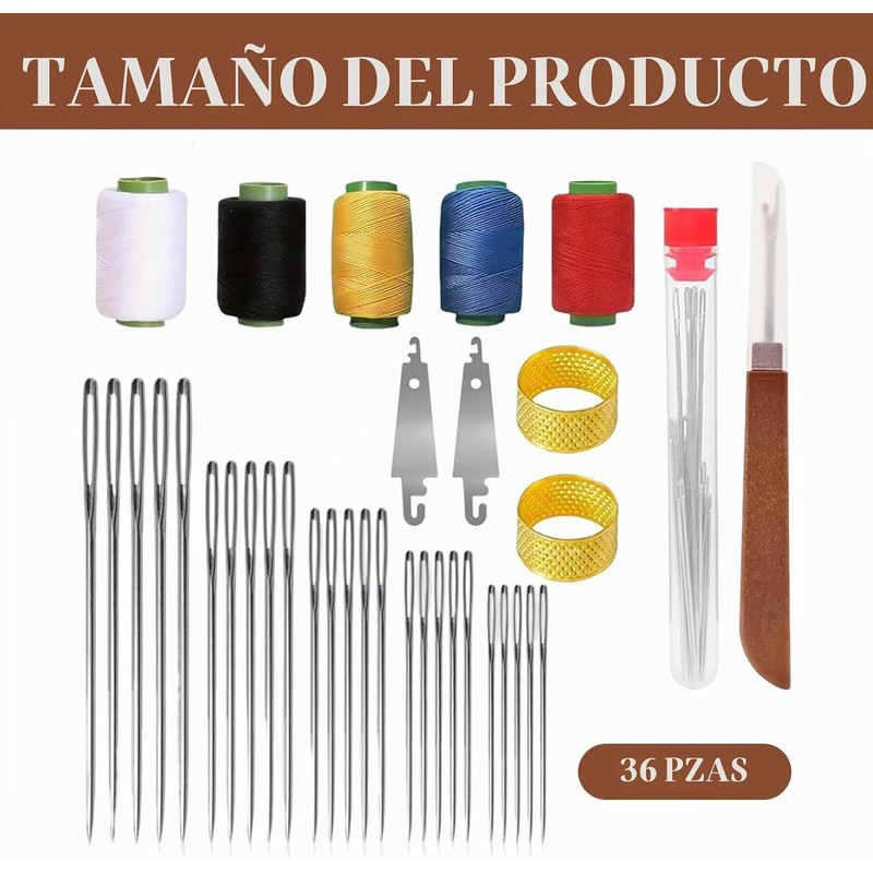 Kit de agujas de coser a mano con ojo grande,