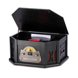 ORCC 10-in-1 Record Player, Nostalgic Turntable for Vinyl Record with Bluetooth, 2 Built-in Speakers, CD, Cassette, AM/FM Radio, USB, SD Slot, Remote Control