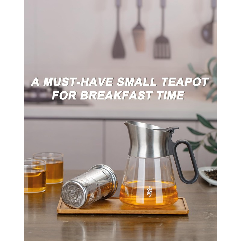 ZENS Design Glass Teapot with Infuser, 23 oz Small Loose