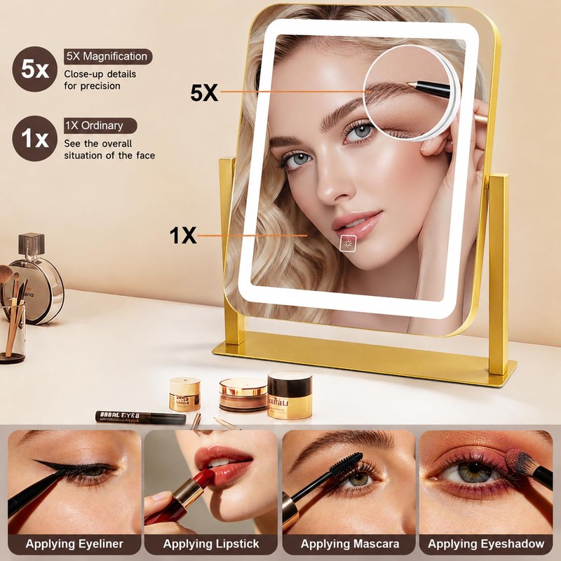 Vanity Mirror with Lights,LED Makeup Mirror,Gold,14.8“x12.6”
