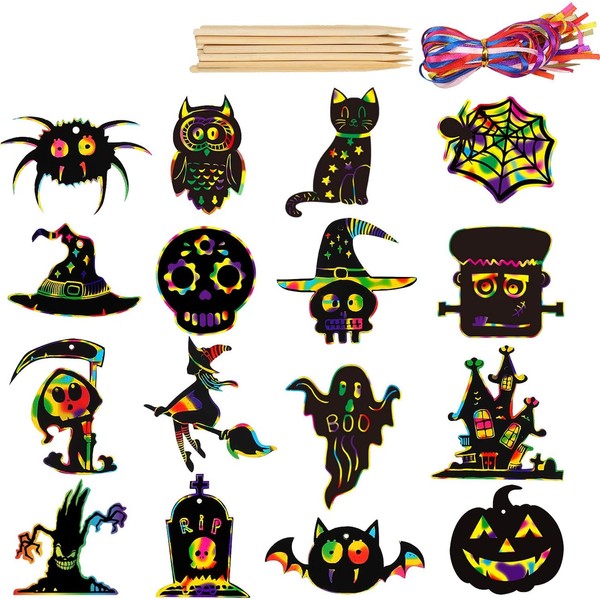 DERAYEE 48 Sheets Halloween Scratch Pictures, Scratch Painting Scratch Art