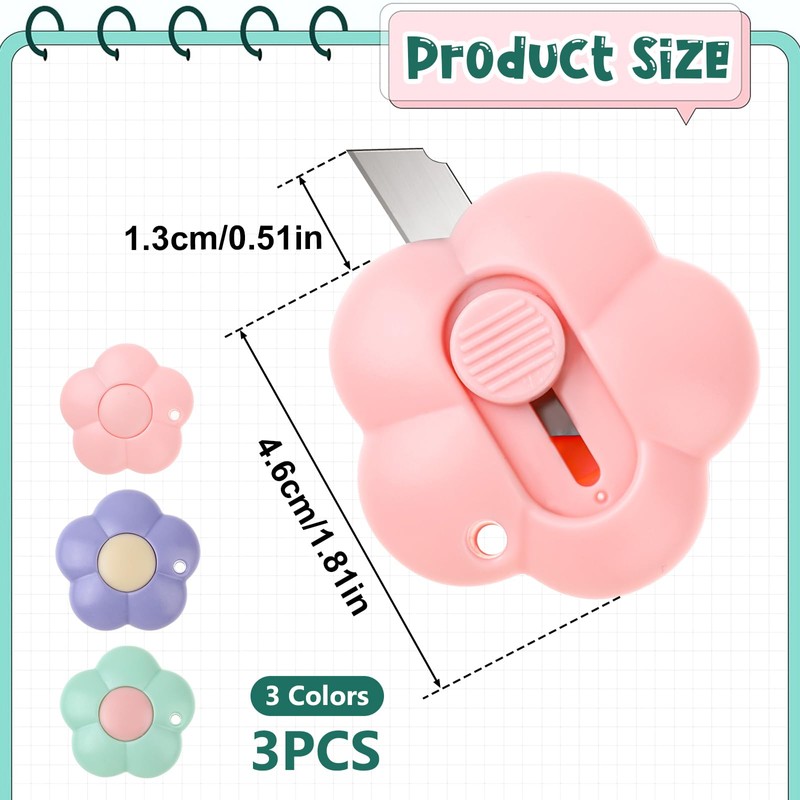 Cute Retractable Box Cutters Flower Shaped Mini Box Cutters Utility
