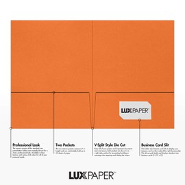 LUXPaper 9 x 12 Presentation Folders in 100 lb. Mandarin with 2 Pockets, Holder for Standard 8 1/2 x 11 Paper, Professional Documents, Brochures, School Reports, 50 Pack (Orange)