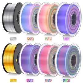 JAYO 3D Printer Filament Bundle, PLA Silk Filament Bundle Multicolor, Shiny Silk PLA Filament 1.75mm, Fast Color Change Rainbow Filament, Individually Vacuum Packed, 250g Spool, 8 Rolls, 2kg in Total