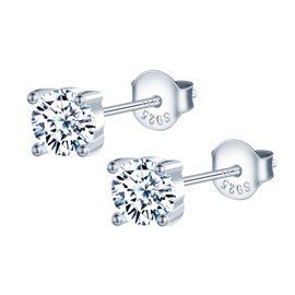 MOOFUN 6 mm Cubic Zirconia Stud Earrings Women's Earrings 925 Silver Earring Rose Gold/Silver/Gold/Black First Stud Earrings for Mum Girlfriend Girls Sister Women Gift Birthday Gift, Sterling Silver