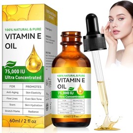 Aceite de Vitamina E Oil,Aceite de Vitamina E Puro 75,000 UI,Tratamiento Facial y Corporal Hidratante y Nutritivo para Rostro,Cicatrices, Piel Seca y 