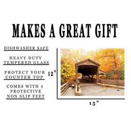 Fall Autumn Leave Covered Bridge Kitchen Glass Cutting Board Country Decorative Gift Design