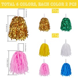 CREATCABIN Pack of 12 Cheerleading Pom Poms Cheerleading Hand Flowers Cheer Pom Poms with Baton Handle Cheerleading Pompoms Metal Foil Cheerleading Squad Temperamental Funny Pom Poms for Parties