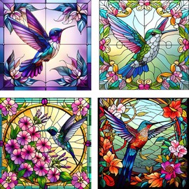 Auremi 4 pcs 5D Diamond Painting Kits, Hummingbird Diamond Art Painting Kits for Adults DIY Full Drill Animal Diamond Dots Crystal Craft Kits for Home Wall Decor Gifts 11.8x11.8 inch