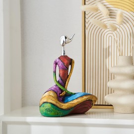 Octdays Art - Figuritas de escultura femenina, estatua abstracta de mujer para decoración del hogar, decoración moderna de escultura colorida para sala de estar, estante de oficina y acentos de