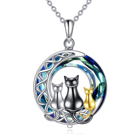 CRMAD Cat Necklace for Women Sterling Silver Crystal Celtic Moon Pendant Irish Jewelry (cat 3)