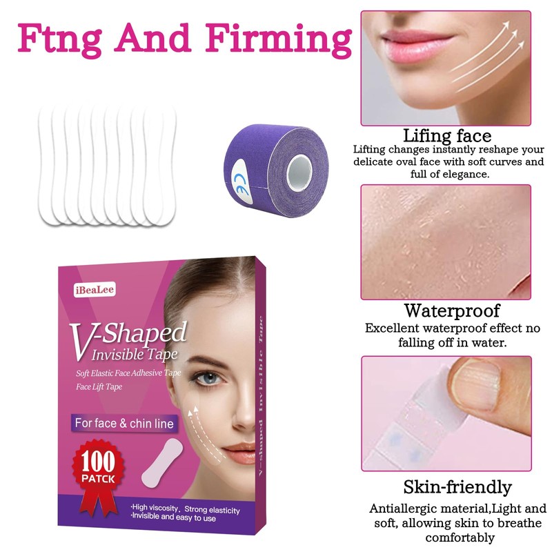 100 PCS Face Lift Tape Invisible, Face Tape Lift Waterproof,