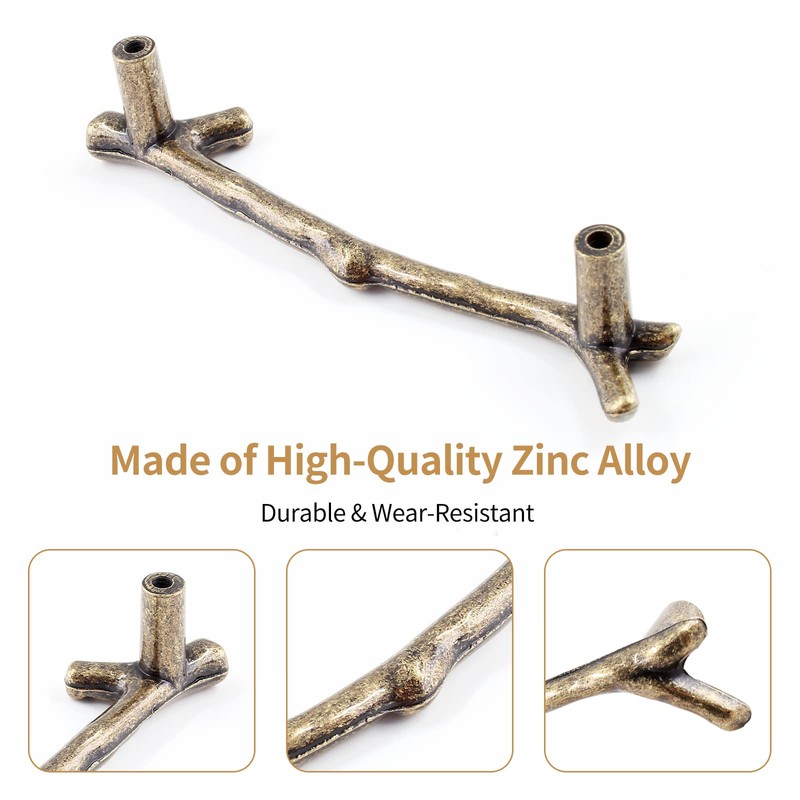 Bivethoi 10 Pack Twig Branch Drawer Handles Antique Bronze Tree