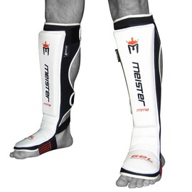Meister Edge Leather Instep Shin Guards w/Gel Padding (Pair) - White - Large/X-Large
