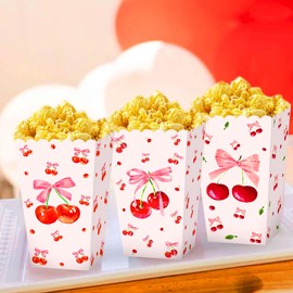 Cherry Popcorn Boxes Red Candy Treat Boxes Fruit Cherry Goodies Favours Bags for Cherry Theme Bridal Shower Birthday Baby Shower Wedding Party Pack of 12