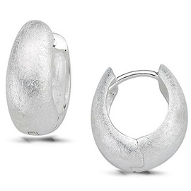 Vinani 2CKG Creole Earrings Oval Bulbous Brushed 925 Sterling Silver, Sterling Silver, No Gemstone