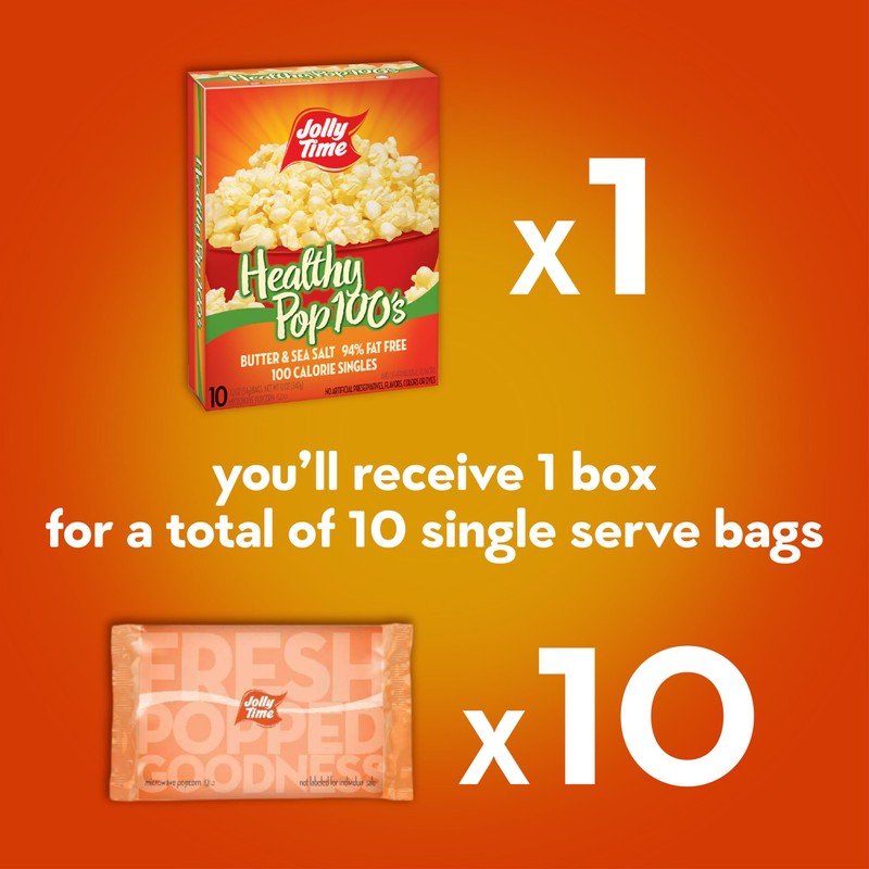 Jolly Time Healthy Pop Microwave Popcorn, 1.2oz Personal Bag, 10