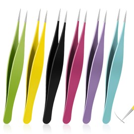 6 Pieces Needle Nose Tweezers Ingrown Hair Tweezers Pointed Tweezers Precision Fine Point Tip Tweezers Stainless Steel Blackhead Remover for Nose Facial Hair Eyebrow Blackhead Remover