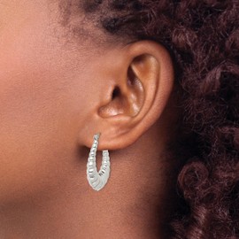 925 Sterling Silver Shrimp Oval Medium Hoop Earrings