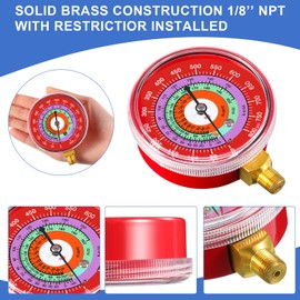 Relaxweex Refrigeration Pressure Gauge Kit R-134a, R-404a, R-2092, R-410a R-134a 0-800psi 1/8" Npt Lower Mount 30inhg-0-250psi, 250-500psi & 0-800psi Degree F Blue Dial & Red Dial (70mm(2-3/4" Dial))
