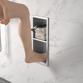 Bernkot Shower Niche, 304 Stainless Steel Wall Niche Shower Stool for Bathroom, Recessed Shower Footrest w/Over Mount Installation, No Tile Need (Brushed, 12.3''x6'')