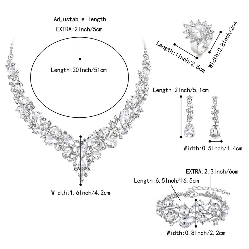 BriLove Bridal Jewellery Set for Wedding Women Austrian Crystal Teardrop