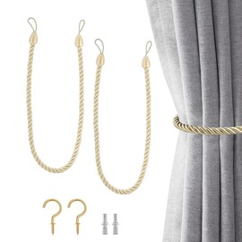 2 Pieces Curtain Ties with Hook Curtain Cloth Clip Rope Tie Backs Handmade Curtain Holdbacks Curtain Rings Holdbacks for Window Curtain Accessories