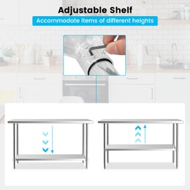 Giantex 60 x 24 Inches Stainless Steel Work Table, Heavy Duty Commercial Kitchen Food Prep Table with Adjustable Under Shelf for Restaurant Garage Home Workstation, Counter Height