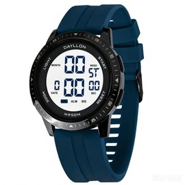 Dayllon Metal Case Ultra-Thin Minimalist Sports Digital Watch for Men Women, Blue White